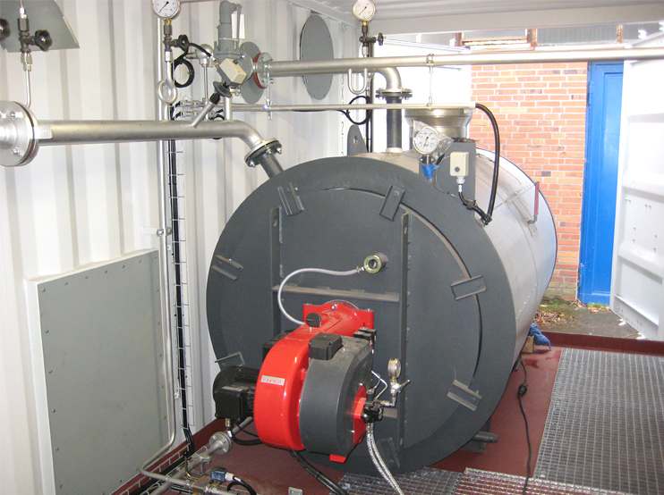 Direct fired thermal oil heater installed in container