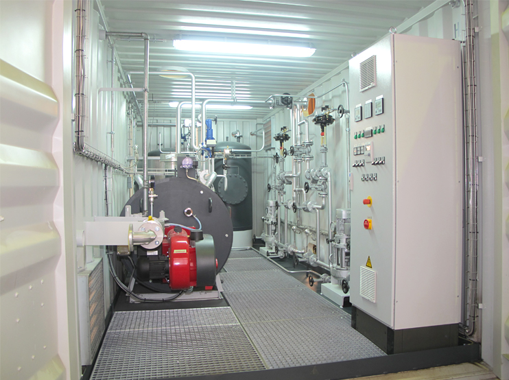 Direct fired thermal oil heater installed in container